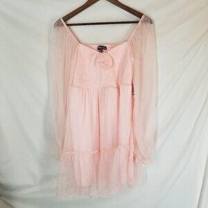 Midnight Dolls Juniors Medium Pink Sheer Long Sleeve Smocked Boho Party Dress